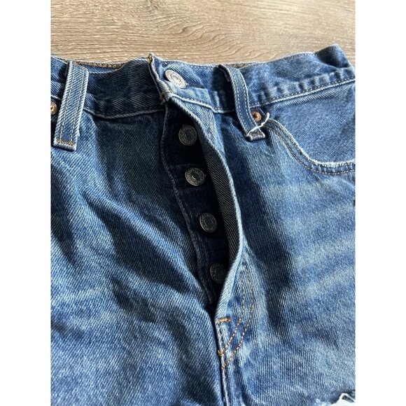 Levi's Jean Shorts Women's 501 Denim Blue Cutoff Button Fly Short Distressed 28 - Picture 3 of 8